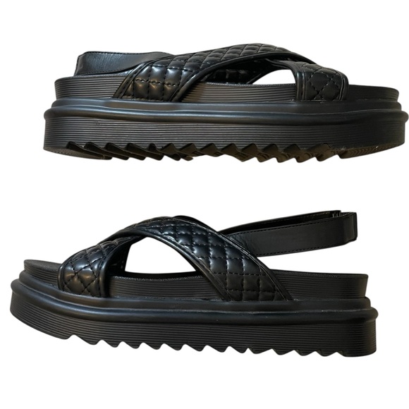 ASOS Glamorous Women's Cross Strap Quilted Platform Sandals, Black Size 8 - Picture 3 of 10